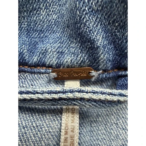 Free People Denim Jean Jacket Womens Small Contrasting Blue Panel Trucker Coat - Picture 9 of 10